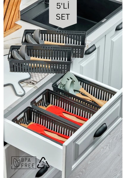 5'li Set Kaşıklık ve Kepçelik Çekmece Içi Düzenleyici / Antrasit