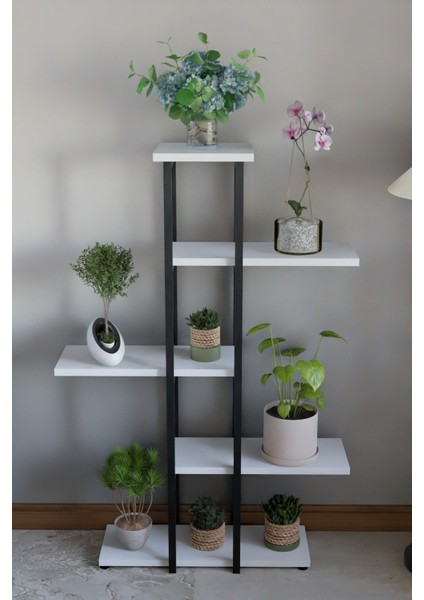 Dekoratif 5 Raflı Metal Çiçeklik, Modern Çok Katlı Saksılık, Bitki Standı, Salon Balkon Saksı Standı Beyaz fiyatları