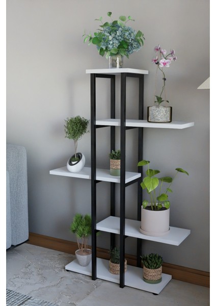 Dekoratif 5 Raflı Metal Çiçeklik, Modern Çok Katlı Saksılık, Bitki Standı, Salon Balkon Saksı Standı Beyaz modelleri