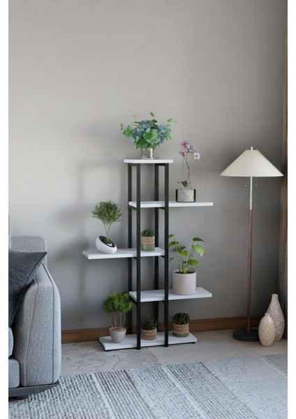Dekoratif 5 Raflı Metal Çiçeklik, Modern Çok Katlı Saksılık, Bitki Standı, Salon Balkon Saksı Standı Beyaz fırsatları