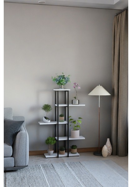 Dekoratif 5 Raflı Metal Çiçeklik, Modern Çok Katlı Saksılık, Bitki Standı, Salon Balkon Saksı Standı Beyaz indirimleri