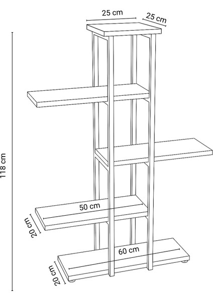 Dekoratif 5 Raflı Metal Çiçeklik, Modern Çok Katlı Saksılık, Bitki Standı, Salon Balkon Saksı Standı Beyaz