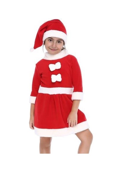 Kız Çocuk Kırmızı Noel Yılbaşı Kostümü