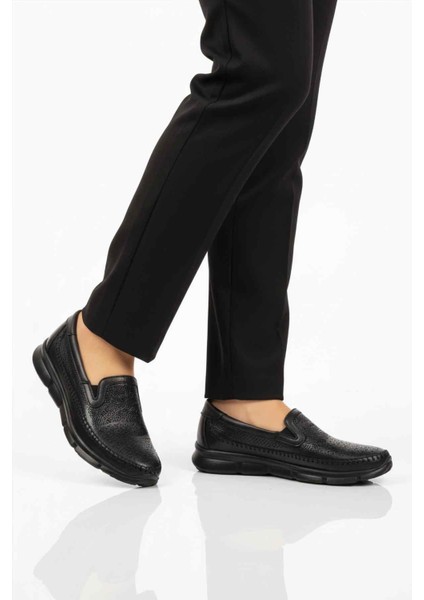 Siyah Hakiki Deri Ortopedik Kadın Casual Ayakkabı 608 Z