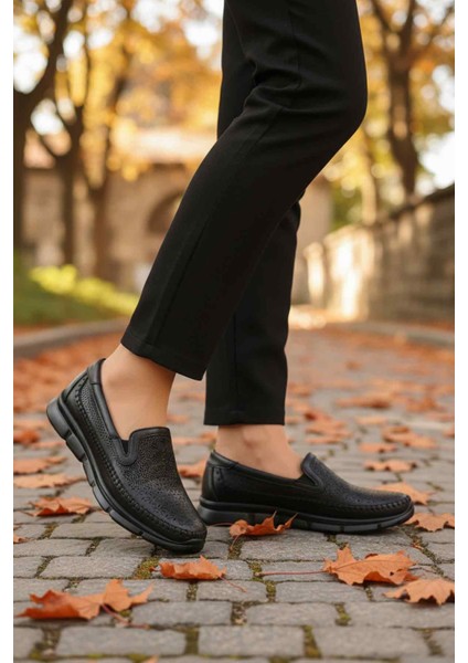 Siyah Hakiki Deri Ortopedik Kadın Casual Ayakkabı 608 Z modelleri