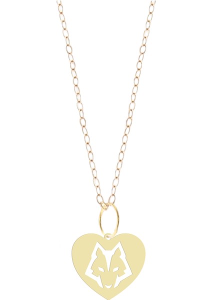 Altın Plakalı 14 Ayar Kurt ve Kalp Motifli Doğum Günü Hediyesine Özel Altın KOLYE-825