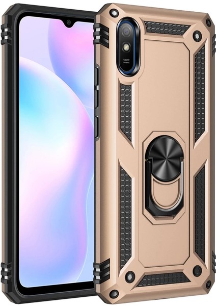 Buğz Xiaomi Redmi 9A Kılıf Sofya Yüzüklü Silikon Kapak - Gold
