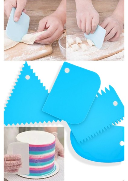 4'lü Set Hamur Kesme ve Şekillendirme & Pasta Şekil Verme Aparatı - Mavi