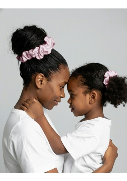 2'li Lüks Kadın Saten Toka - Pudra Düşü - Lastik Model Scrunchie - Anne Kız Kombini fiyatları