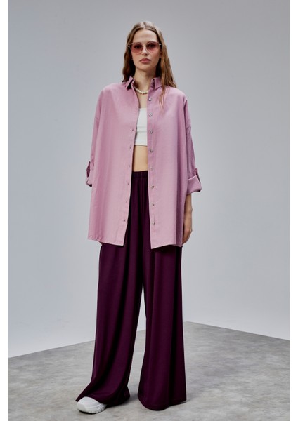 Kadın Apoletli Katlamalı Uzun Kol Oversize Gömlek