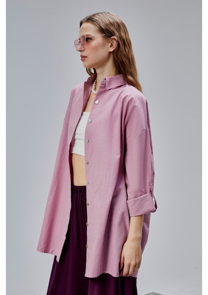 Kadın Apoletli Katlamalı Uzun Kol Oversize Gömlek