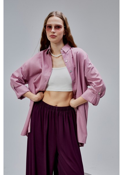 Kadın Apoletli Katlamalı Uzun Kol Oversize Gömlek