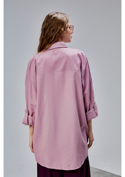 Kadın Apoletli Katlamalı Uzun Kol Oversize Gömlek