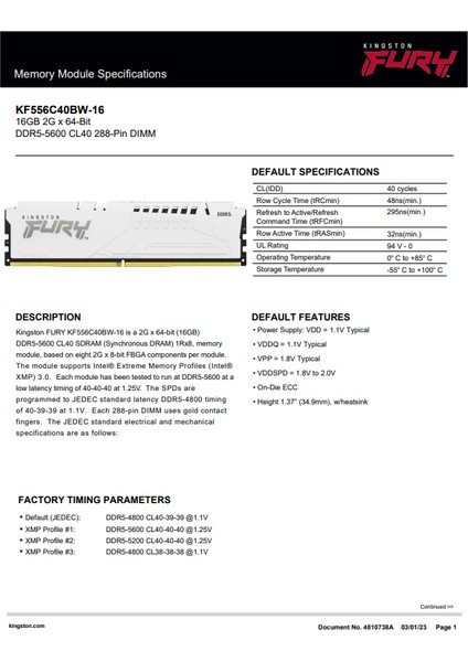 Fury Beast Ddr5 16GB 5600 Mhz CL40 Beyaz KF556C40BW-16 modelleri