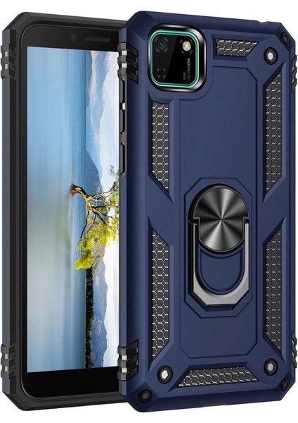 Buğz Huawei Y5P Kılıf Sofya Yüzüklü Silikon Kapak - Lacivert