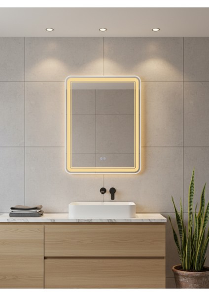 Akıllı Buhar Tutmaz 3 LED Işıklı Dekoratif Banyo Aynası 60 x 90 cm