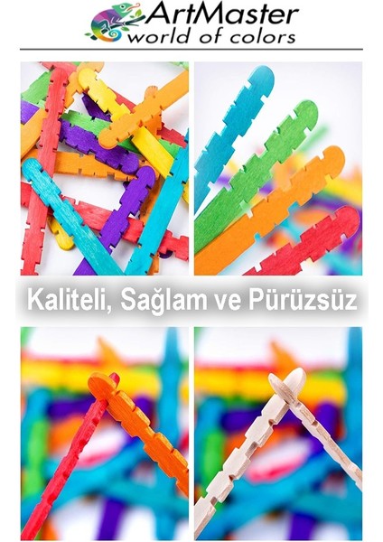 Renkli Dil Çubuğu Geçmeli Dar 150 Li 1 Paket Ahşap Çubuk Çentikli Eklemeli Renkli Tırtıklı Dondurma Çubuğu fiyatları