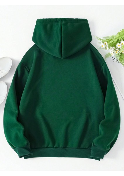 Cep Baskı Detaylı Kadın Oversize Kapüşonlu Sweatshirt