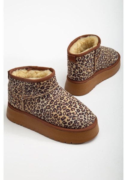 Mini Leopar Süet Yarım Bot Içi Tüylü Düz Taban Kadın Ayakkabı fiyatları
