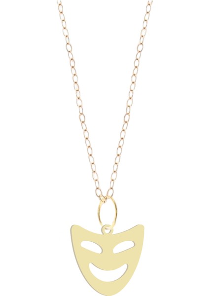 Altın Plakalı 14 Ayar Maske Motifli Yıl Dönümü Hediyesine Özel Altın KOLYE-831