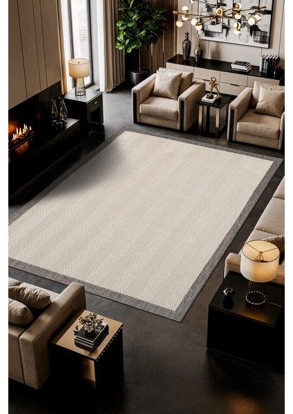 Zeen ZE001W Sisal Gri Beyaz Kolay Temizlenebilir Makinede Yıkanabilir Mutfak Halısı Pamuk Taban