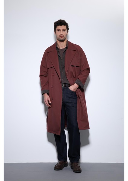 Bordo Kruvaze Kapama Kemerli Trençkot