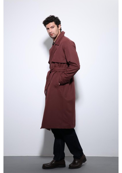 Bordo Kruvaze Kapama Kemerli Trençkot modelleri