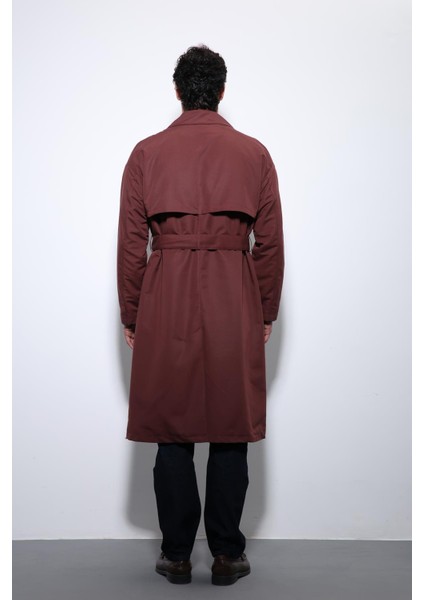 Bordo Kruvaze Kapama Kemerli Trençkot