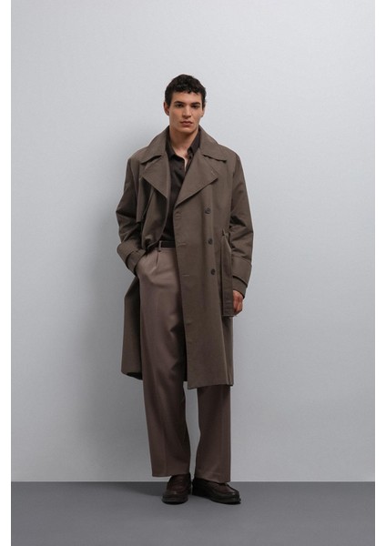 Açık Kahve Relax Fit Erkek Trençkot