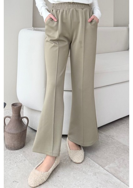 Çimalı Beli Lastikli Scuba Kumaş Tesettür Pantolon- Çağla Yeşili fiyatları