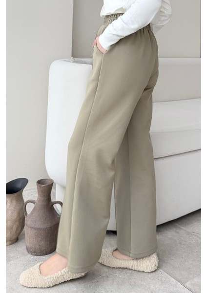 Çimalı Beli Lastikli Scuba Kumaş Tesettür Pantolon- Çağla Yeşili modelleri