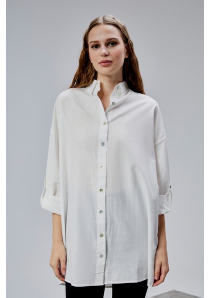 Kadın Apoletli Katlamalı Uzun Kol Oversize Gömlek