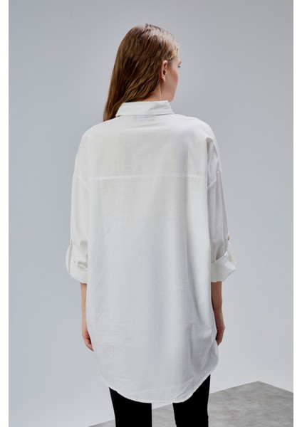 Kadın Apoletli Katlamalı Uzun Kol Oversize Gömlek