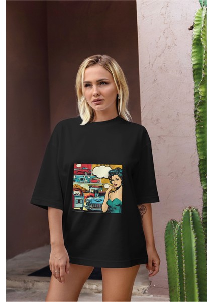 Comic Baskılı Oversize T-Shirt
