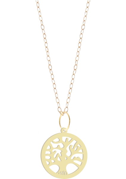 Altın Plakalı 14 Ayar Dilek Ağacı Motifli Doğum Günü Hediyesine Özel Altın KOLYE-801