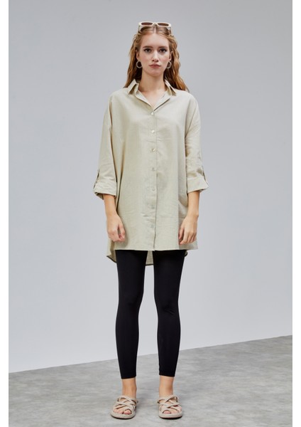 Kadın Apoletli Katlamalı Uzun Kol Oversize Gömlek