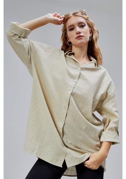 Kadın Apoletli Katlamalı Uzun Kol Oversize Gömlek modelleri