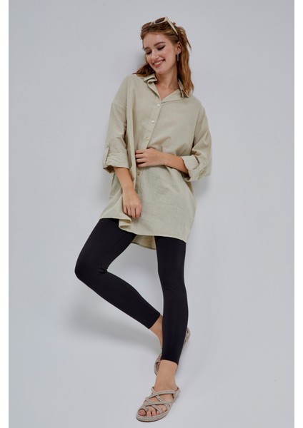 Kadın Apoletli Katlamalı Uzun Kol Oversize Gömlek