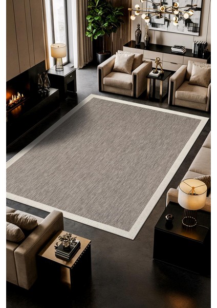 Zeen ZE002G Sisal Gri Beyaz Kolay Temizlenebilir Makinede Yıkanabilir Mutfak Halısı Pamuk Taban