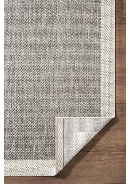Zeen ZE002G Sisal Gri Beyaz Kolay Temizlenebilir Makinede Yıkanabilir Mutfak Halısı Pamuk Taban