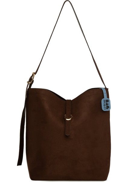 Kahverengi Şişe Dipli Kemer Detaylı Süet Çanta