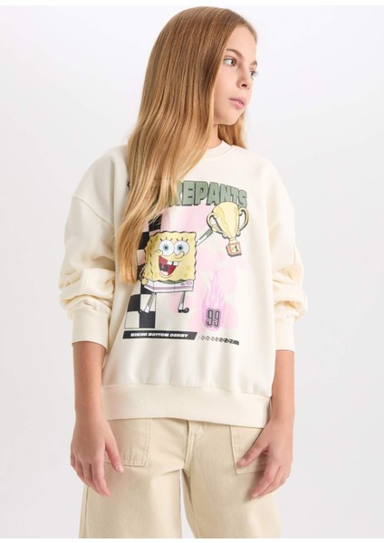 Kız Çocuk SpongeBob Relax Fit Bisiklet Yaka 3D Sweatshirt