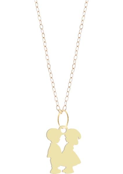 Altın Plakalı 14 Ayar Kız ve Erkek Çocuk Motifli Yıl Dönümü Hediyesine Özel Altın KOLYE-803