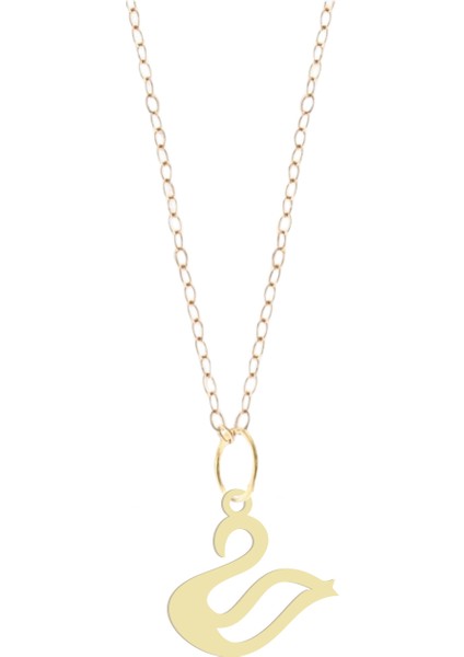 14 Ayar Altın Plakalı Kuğu Kuşu Figürlü Sevgililer Günü Hediyesine Özel Altın KOLYE-820