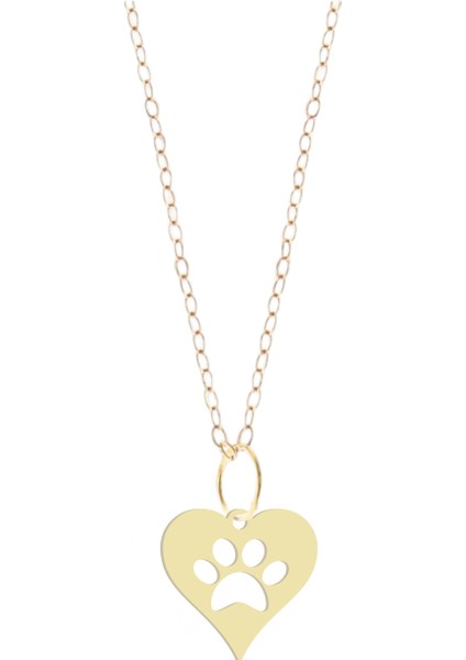 Altın Plakalı 14 Ayar Kedi Patisi Izi Motifli Yıl Dönümü Hediyesine Özel Altın KOLYE-843