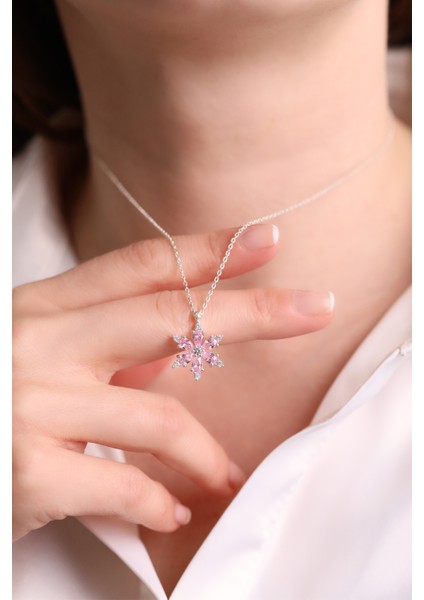 (Premium Işıklı Kutulu) 925 Ayar Gümüş Pembe Taşlı Lotus Çiçeği Kadın Kolye modelleri