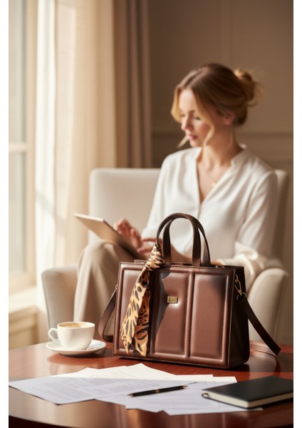 Kadın Kahverengi Fular Detaylı El-Omuz Çanta Şık ve Modern Tasarım fiyatları