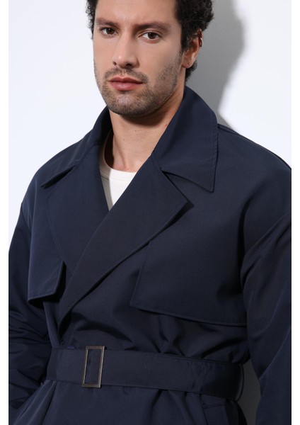 Lacivert Kruvaze Kapama Kemerli Trençkot fırsatları