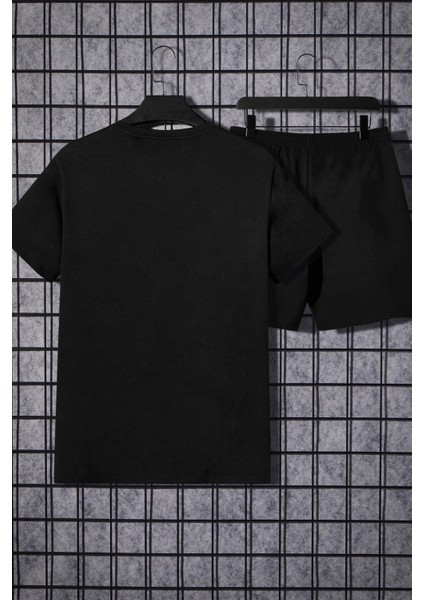 Unisex Siyah Bermuda Siyah Şort Oversize Siyah T-Shirt Takım Yüz Baskılı fiyatları