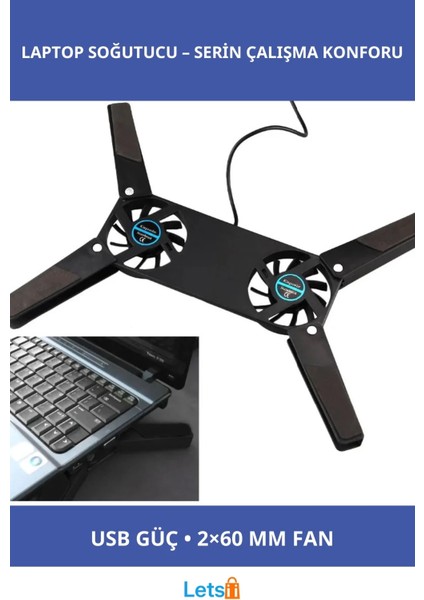 Katlanabilir Taşınabilir Laptop Soğutucu 60MM Fan ile Hızlı Soğutma